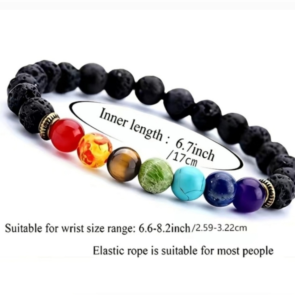 Chakra Volcanic Stone Bracelet 7 Inch